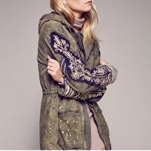 Free People Golden Quills Military Embellished Studded Parka X-Small